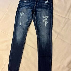 Express Dark Blue Distressed Skinny Jeans